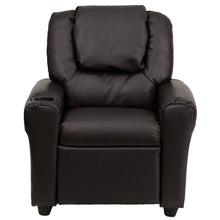 Load image into Gallery viewer, Contemporary Brown LeatherSoft Kids Recliner with Cup Holder and Headrest
