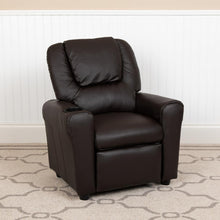 Load image into Gallery viewer, Contemporary Brown LeatherSoft Kids Recliner with Cup Holder and Headrest
