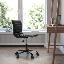 Load image into Gallery viewer, Low Back Armless Black Ribbed Swivel Task Office Chair with Black Frame and Base
