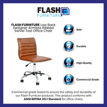 Load image into Gallery viewer, Low Back Designer Armless Brown Ribbed Swivel Task Office Chair
