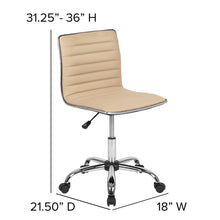 Load image into Gallery viewer, Low Back Designer Armless Tan Ribbed Swivel Task Office Chair
