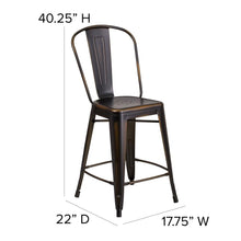 Load image into Gallery viewer, 24" High Copper Metal Counter Height Stool with Black Poly Resin Wood Seat

