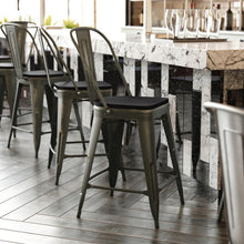Load image into Gallery viewer, 24" High Copper Metal Counter Height Stool with Black Poly Resin Wood Seat

