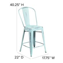 Load image into Gallery viewer, 24" High Green-Blue Metal Counter Height Stool with Gray Poly Resin Wood Seat
