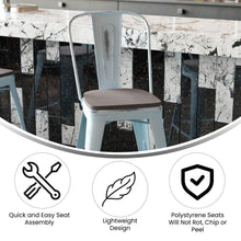 Load image into Gallery viewer, 24" High Green-Blue Metal Counter Height Stool with Gray Poly Resin Wood Seat
