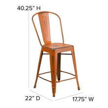 Load image into Gallery viewer, 24" High Orange Metal Indoor-Counter Height Stool with Teak Poly Resin Wood Seat
