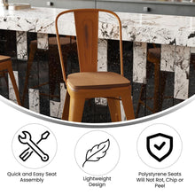 Load image into Gallery viewer, 24" High Orange Metal Indoor-Counter Height Stool with Teak Poly Resin Wood Seat

