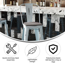 Load image into Gallery viewer, 30" High Green-Blue Metal Indoor-Outdoor Barstool with Gray Poly Resin Wood Seat
