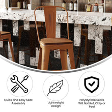Load image into Gallery viewer, 30" High Orange Metal Indoor-Outdoor Barstool with Teak Poly Resin Wood Seat
