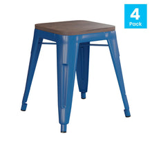 Load image into Gallery viewer, 18&quot; Table Height -Stackable Royal Blue Metal Dining Stool-Grade-Set of 4
