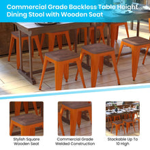 Load image into Gallery viewer, 18&quot; Table Height , Stackable Orange Metal Dining Stool, - Set of 4
