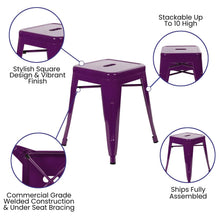 Load image into Gallery viewer, 18" Table Height Stool, Stackable Metal Dining Stool in Purple - Set of 4
