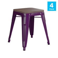 Load image into Gallery viewer, 18&quot; Table Height , Stackable Purple Metal Dining Stool, - Set of 4
