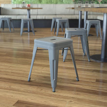Load image into Gallery viewer, 18" Table Height Stool, Stackable Metal Dining Stool in Silver - Set of 4
