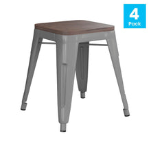 Load image into Gallery viewer, 18&quot; Table Height , Stackable Silver Metal Dining Stool, - Set of 4
