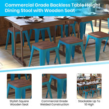 Load image into Gallery viewer, 18&quot; Table Height , Stackable Teal Metal Dining Stool, - Set of 4

