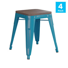 Load image into Gallery viewer, 18&quot; Table Height , Stackable Teal Metal Dining Stool, - Set of 4

