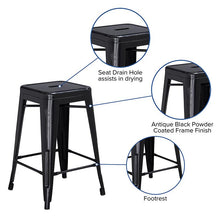 Load image into Gallery viewer, 24" High Backless Distressed Black Metal Indoor-Outdoor Counter Height Stool
