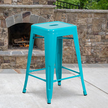 Load image into Gallery viewer, 24" High Backless Crystal Teal-Blue Indoor-Outdoor Counter Height Stool
