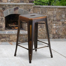 Load image into Gallery viewer, 24" High Backless Distressed Copper Metal Indoor-Outdoor Counter Height Stool
