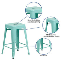 Load image into Gallery viewer, 24" High Backless Mint Green Indoor-Outdoor Counter Height Stool
