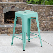 Load image into Gallery viewer, 24" High Backless Mint Green Indoor-Outdoor Counter Height Stool
