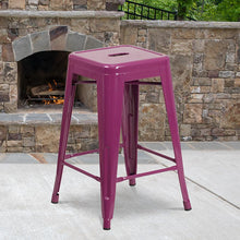 Load image into Gallery viewer, 24" High Backless Purple Indoor-Outdoor Counter Height Stool
