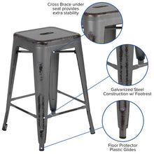 Load image into Gallery viewer, 24" High Distressed Silver Gray Metal Indoor-Outdoor Counter Height Stool
