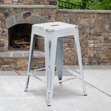 Load image into Gallery viewer, 24" High Backless Distressed White Metal Indoor-Outdoor Counter Height Stool
