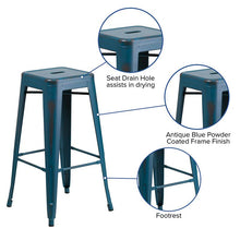Load image into Gallery viewer, 30" High Backless Distressed Antique Blue Metal Indoor-Outdoor Barstool
