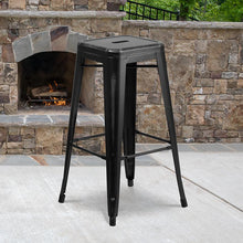 Load image into Gallery viewer, 30" High Backless Distressed Black Metal Indoor-Outdoor Barstool
