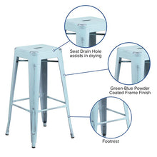 Load image into Gallery viewer, 30" High Backless Distressed Green-Blue Metal Indoor-Outdoor Barstool
