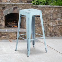 Load image into Gallery viewer, 30" High Backless Distressed Green-Blue Metal Indoor-Outdoor Barstool
