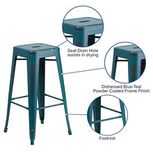 Load image into Gallery viewer, 30" High Backless Distressed Kelly Blue-Teal Metal Indoor-Outdoor Barstool
