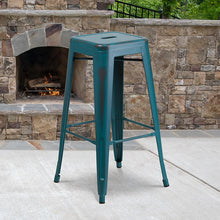 Load image into Gallery viewer, 30" High Backless Distressed Kelly Blue-Teal Metal Indoor-Outdoor Barstool
