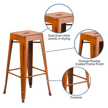 Load image into Gallery viewer, 30" High Backless Distressed Orange Metal Indoor-Outdoor Barstool
