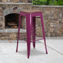 Load image into Gallery viewer, 30" High Backless Purple Barstool with Square Wood Seat
