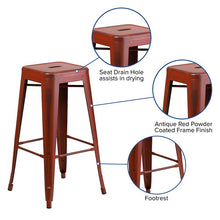 Load image into Gallery viewer, 30" High Backless Distressed Kelly Red Metal Indoor-Outdoor Barstool
