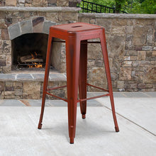 Load image into Gallery viewer, 30" High Backless Distressed Kelly Red Metal Indoor-Outdoor Barstool
