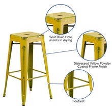 Load image into Gallery viewer, 30" High Backless Distressed Yellow Metal Indoor-Outdoor Barstool

