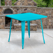 Load image into Gallery viewer, Commercial Grade 31.5" Square Crystal Teal-Blue Metal Indoor-Outdoor Table
