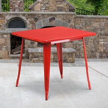 Load image into Gallery viewer, Commercial Grade 31.5" Square Red Metal Indoor-Outdoor Table
