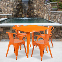 Load image into Gallery viewer, 31.5" Square Orange Metal Indoor-Outdoor Table Set with 4 Arm Chairs
