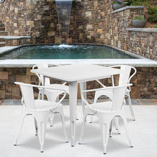 Load image into Gallery viewer, 31.5" Square White Metal Indoor-Outdoor Table Set with 4 Arm Chairs
