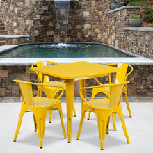 Load image into Gallery viewer, 31.5" Square Yellow Metal Indoor-Outdoor Table Set with 4 Arm Chairs
