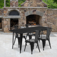 Load image into Gallery viewer, 31.5" x 63" Rectangular Black Metal Indoor-Outdoor Table Set with 4 Stack Chairs
