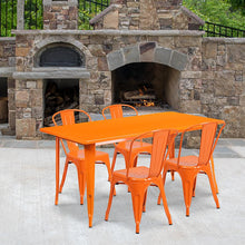 Load image into Gallery viewer, 31.5" x 63" Orange Metal Indoor-Outdoor Table Set with 4 Stack Chairs
