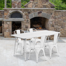 Load image into Gallery viewer, 31.5" x 63" Rectangular White Metal Indoor-Outdoor Table Set with 4 Stack Chairs
