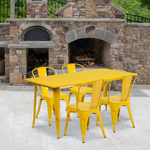 Load image into Gallery viewer, 31.5" x 63" Yellow Metal Indoor-Outdoor Table Set with 4 Stack Chairs

