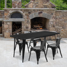 Load image into Gallery viewer, 31.5" x 63" Rectangular Black Metal Indoor-Outdoor Table Set with 4 Arm Chairs
